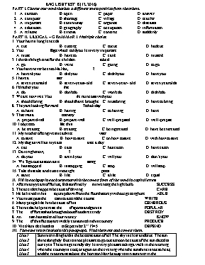 Đề thi học sinh giỏi môn Tiếng Anh Lớp 8 (Thí điểm) - Năm học 2015-2016 (Có đáp án)